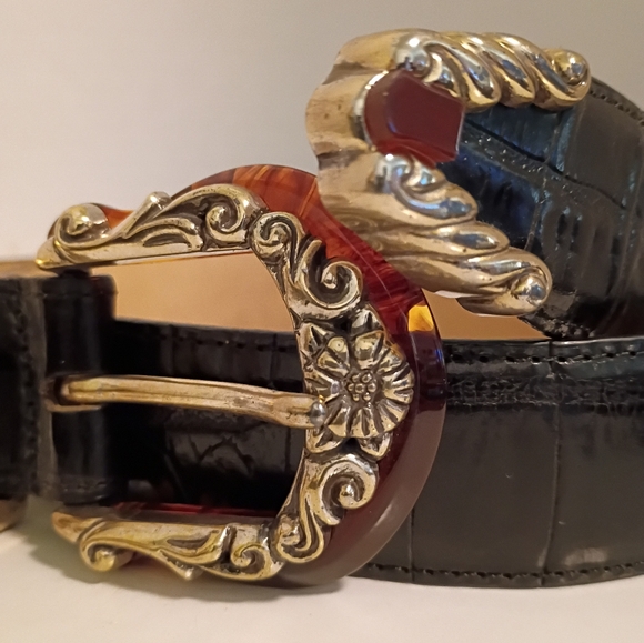 Brighton Vintage Women's Size Large Black Brown Decorative Accent Belt Western - Picture 3 of 11